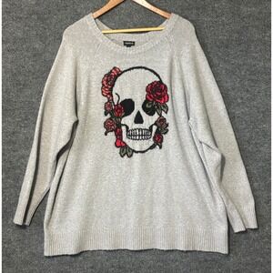 Torrid‎ Vegan Cashmere Sweater Womens Grey Skull Rose Plus Size 3 3X